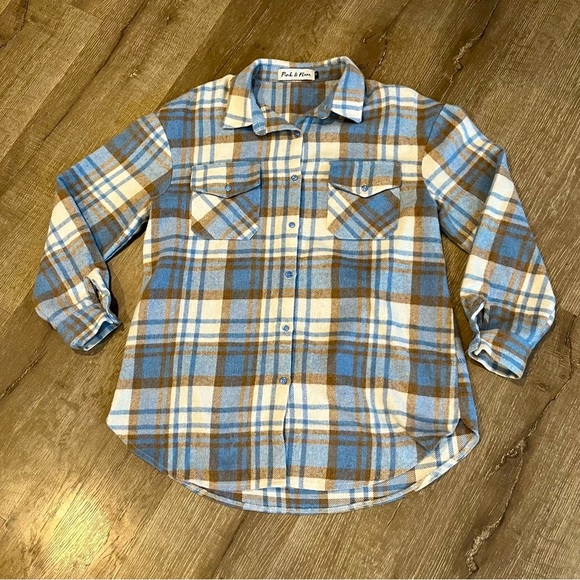 Ipink & flare button front flannel Pastel shacket jacket plaid Size Medi… - Picture 1 of 6